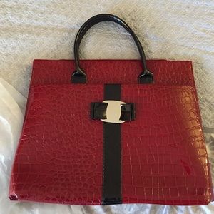 Red croc embossed briefcase/purse