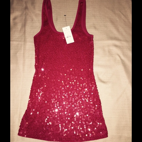 Express Tops - Red Sequin Tank Top