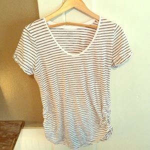 White and black striped maternity shirt