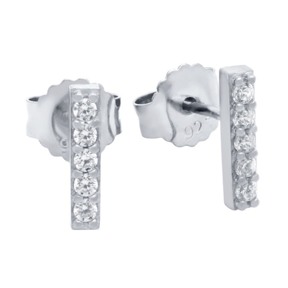 RHODIUM PLATED 10MM CZ BAR STUD EARRINGS