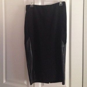Leather sided over knee skirt in black