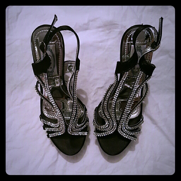 Black rhinestone heels