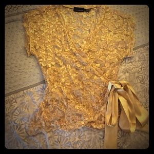 The Limited Gold Lace Wrap Top