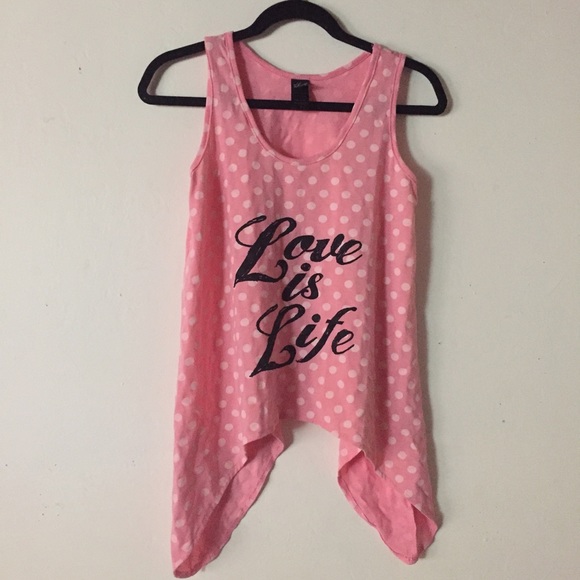 CUTE LOVE IS LIFE SHARKBITE HEM POLKA DOT TANK TOP