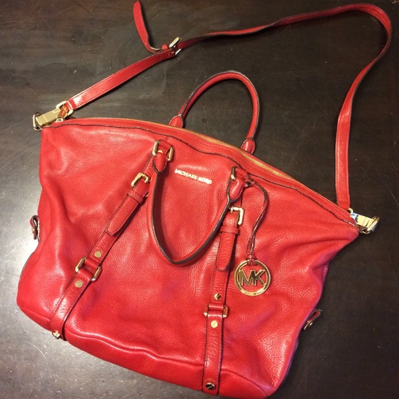 Red Leather Michael Kors Authentic Handbag!!