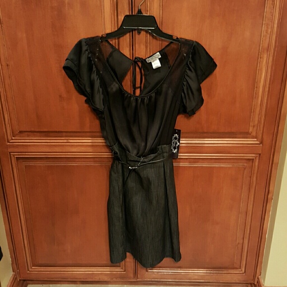 NEW with tag!Satin and sheer top denim skirt dress