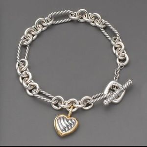David Yurman Cable Heart Charm Bracelet with Gold