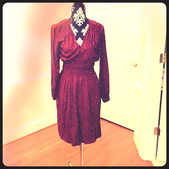Rebecca Taylor Burgundy V neck Dress size Small