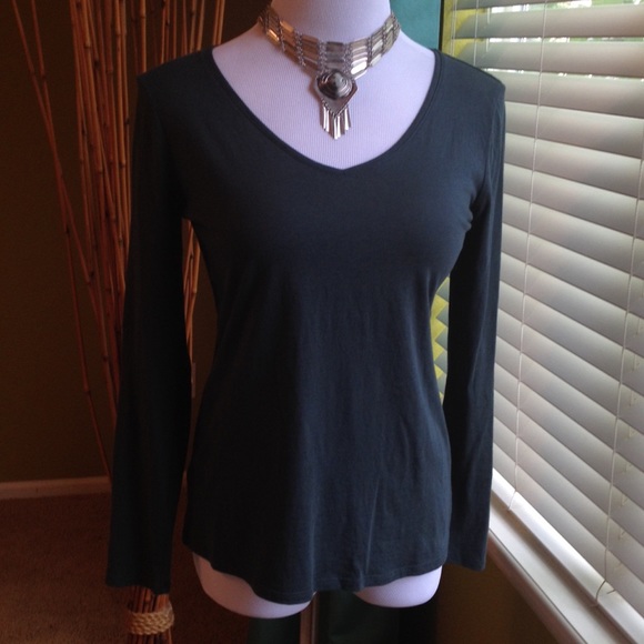 LOFT dusty teal v-neck long sleeve tee