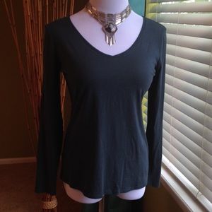 LOFT dusty teal v-neck long sleeve tee