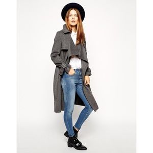 ASOS Coat with Waterfall Front in Brushed Wool