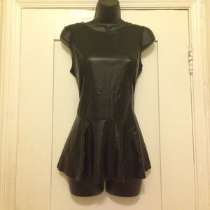 Faux leather sleeveless peplum top