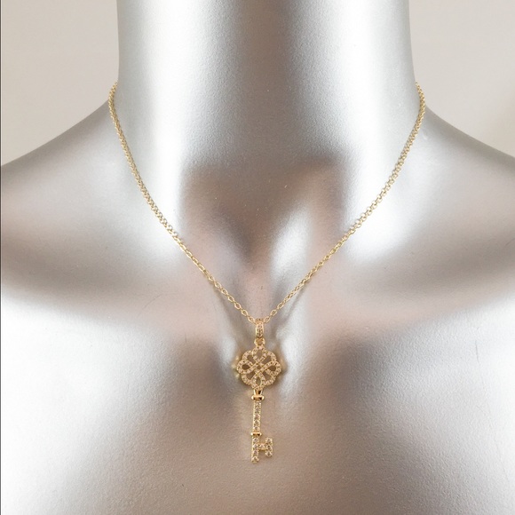 GOLD RHINESTONE LOCKET KEY PENDANT NECKLACE