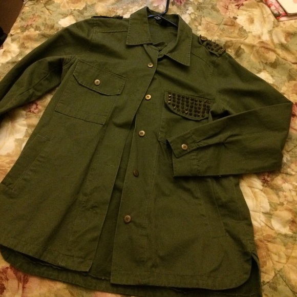 Olive green denim, shirt jacket.