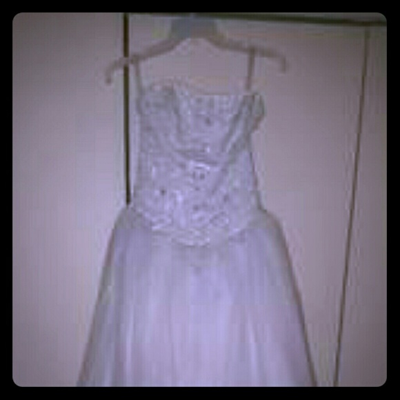 Full length white beaded dress
