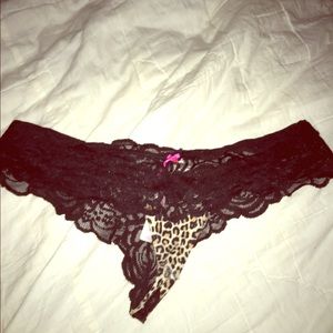 A black and cheetah lace Victoria secret thong