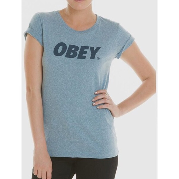 Women's Obey Font T-Shirt - Indian Teal