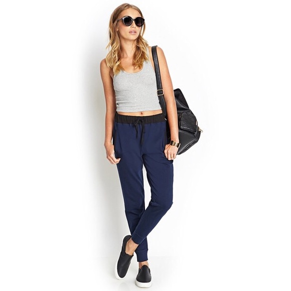 Royal Blue Drawstring Joggers with Black Trim