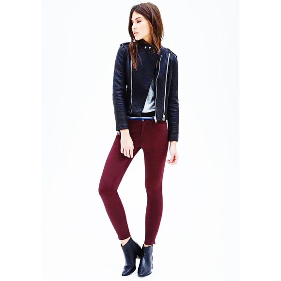 Wine Red Skinnies with Zipper Ankle Closure