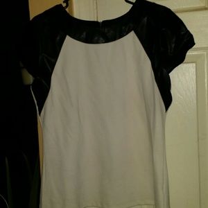 Faux leather sleeved shirt