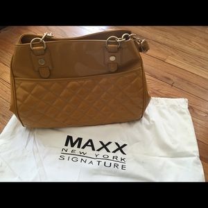MAXX PVC purse in mustard quilted patent.