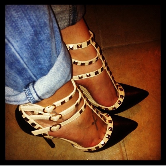 Rockstud Black & Nude Studded Strappy Heels