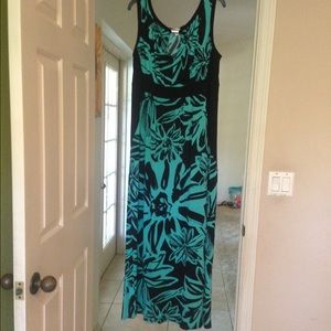 Green and black Grecian style maxi dress