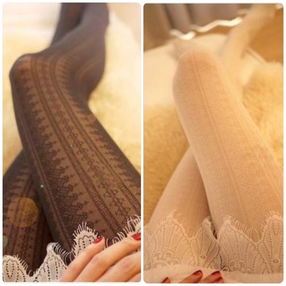 Lace crochet Lolita girly tights stocking in white