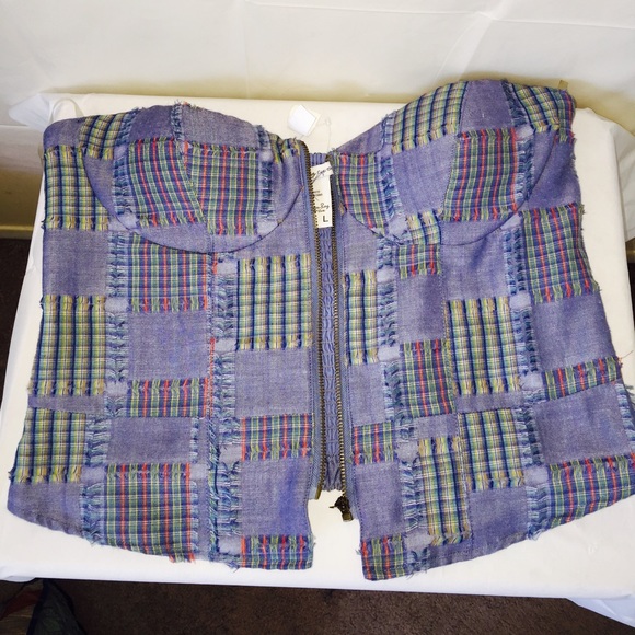 American Rag Patchwork Zipper Bandeau Summer Top - Picture 4 of 4