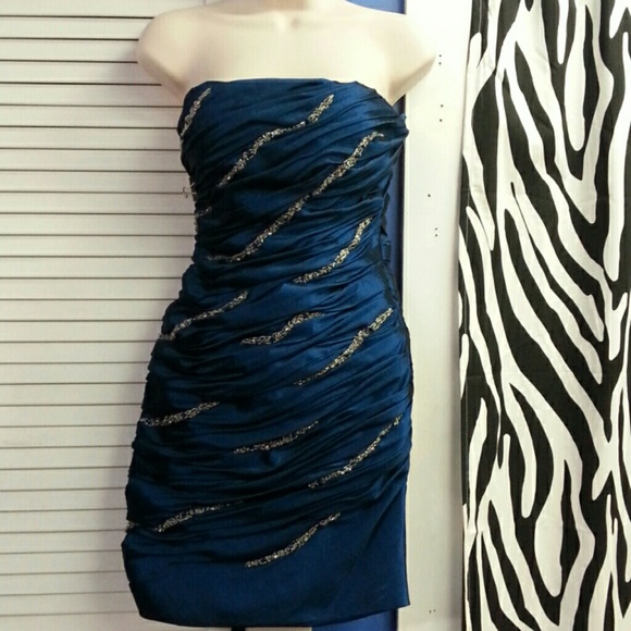 Beaded Rouched Strapless Homecoming Formal Dress