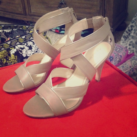 Calvin Klein nude heels with gold trim