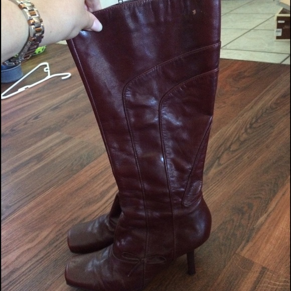 Oxblood Knee high boots Nine West leather with bow - Picture 3 of 4