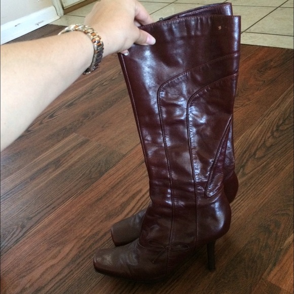Oxblood Knee high boots Nine West leather with bow - Picture 4 of 4