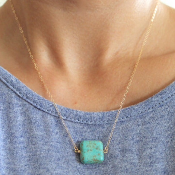 LucyMint Jewelry - Handmade Turquoise Square Gold Pendant Necklace