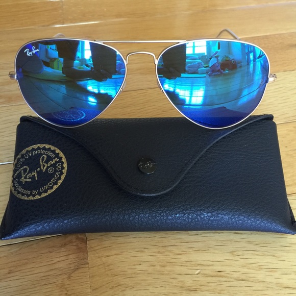 Ray Ban RB3025 Gold Blue Mirror Aviator!!!
