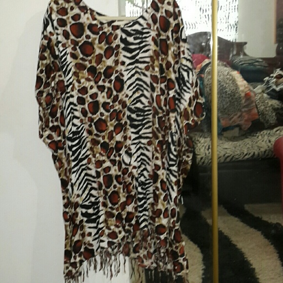Large brown,black with green,white and fringes at