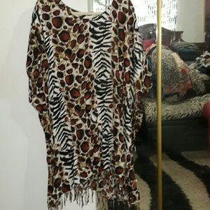 Large brown,black with green,white and fringes at