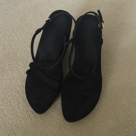 Black Suede PRADA wedge sandals.