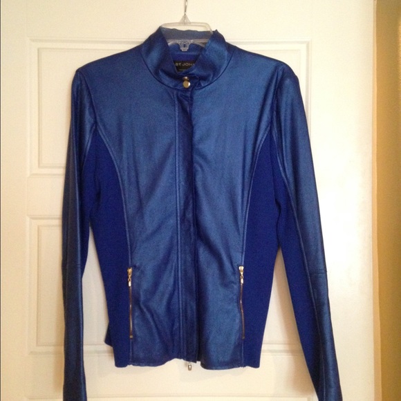 St. John leather and knit sweater jacket