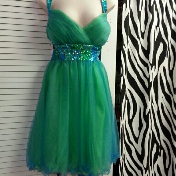 Green Blue Sequined Homecoming Dress