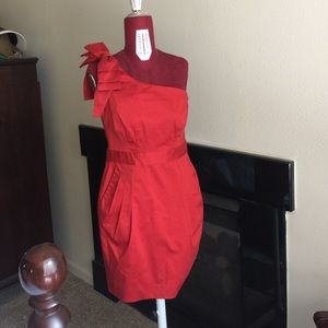 One-shouldered red French Connection dress