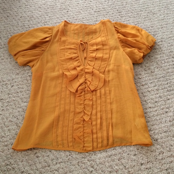 Anthropologie Tops - Anthro Mustard Yellow Pleated Blouse
