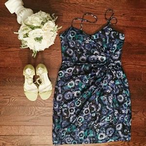 Green/blue floral dress with bow detailing