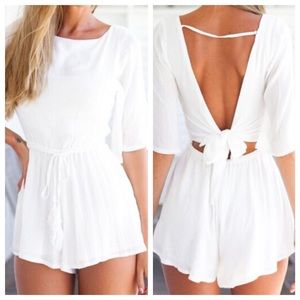NEW white drawstring open back romper