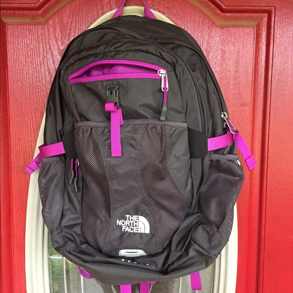 Gray with purple details Northface backpack