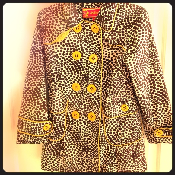 A White and Brown Polka Dot with Buttons Kids Coat