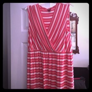Women's coral striped cotton dress