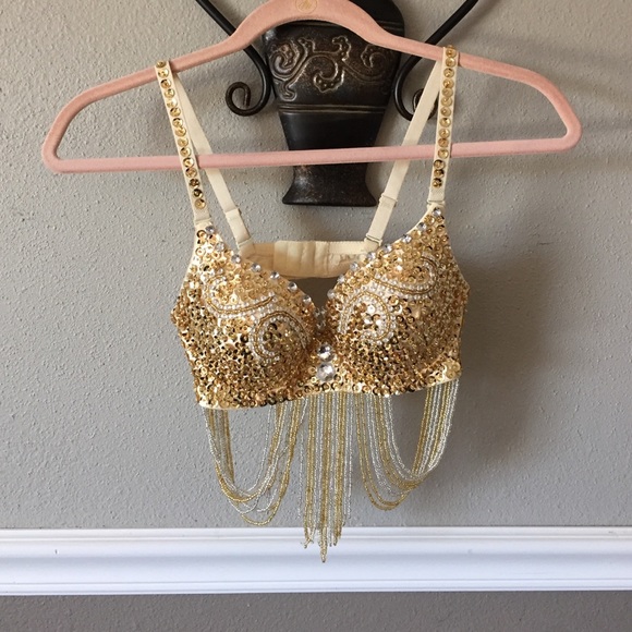 Gold rave bra