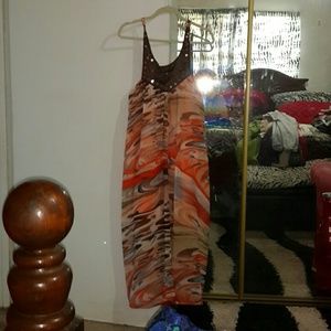 Orange&brown multi color sun dress
