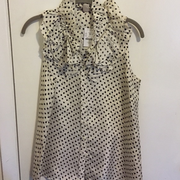 J. Crew silk sleeveless work blouse, white/black